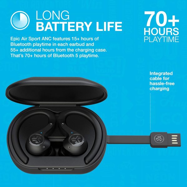 JLab Epic Air Sport ANC True Wireless Bluetooth 5 Earbuds, Headphones for Working Out, IP66 Sweatproof, 15-Hour Battery Life, 55-Hour Charging Case, Music Controls, 3 EQ Sound Settings - Image 2
