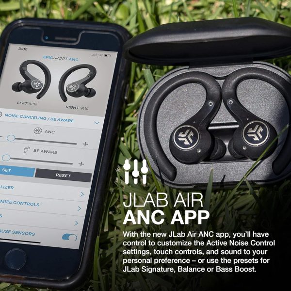 JLab Epic Air Sport ANC True Wireless Bluetooth 5 Earbuds, Headphones for Working Out, IP66 Sweatproof, 15-Hour Battery Life, 55-Hour Charging Case, Music Controls, 3 EQ Sound Settings - Image 5