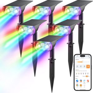 Linkind Smart Solar Lights Outdoor SL5, Color Changing Solar Spotlight for Christmas Decorations, APP Control Landscape Lights, IP65 Solar Spot Lights Outdoor, Solar Christmas Lights for Yard(6 Pack)