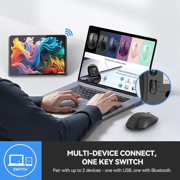 TECKNET Bluetooth Mouse, 4000DPI Wireless Mouse Bluetooth for Laptop 2-in-1(BT 5.0/3.0+2.4Ghz) Computer Mouse, Portable PC Mouse Wireless with USB Receiver for Mac, Compatible with MacBook Chromebook - Image 2