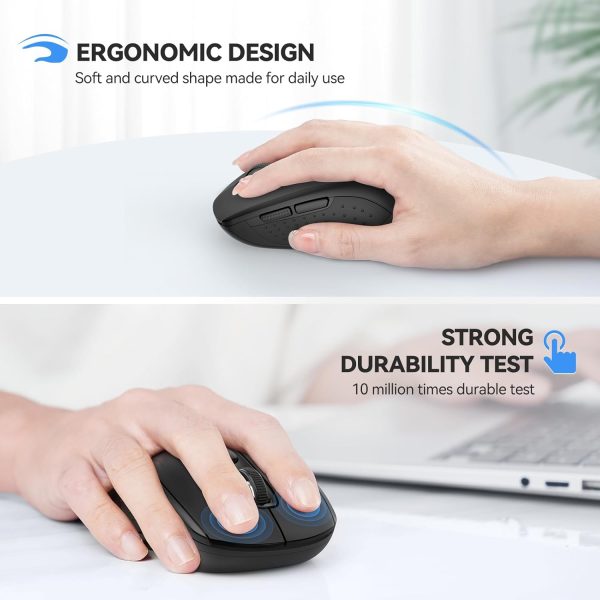 TECKNET Bluetooth Mouse, 4000DPI Wireless Mouse Bluetooth for Laptop 2-in-1(BT 5.0/3.0+2.4Ghz) Computer Mouse, Portable PC Mouse Wireless with USB Receiver for Mac, Compatible with MacBook Chromebook - Image 4