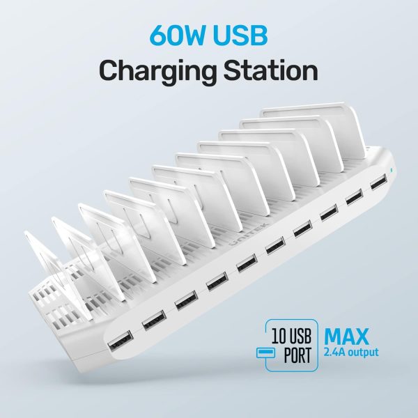 Unitek Multi Charging Station, 10-Port USB Charger for Multiple Device with SmartIC Tech and Adjustable Dividers, Organizer Stand Compatible with iPad, Tablet, Kindle, iPhone - Image 2