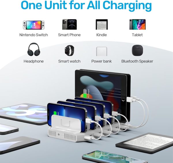 Unitek Multi Charging Station, 10-Port USB Charger for Multiple Device with SmartIC Tech and Adjustable Dividers, Organizer Stand Compatible with iPad, Tablet, Kindle, iPhone - Image 3