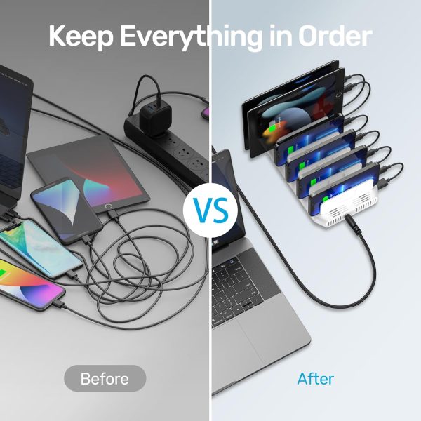 Unitek Multi Charging Station, 10-Port USB Charger for Multiple Device with SmartIC Tech and Adjustable Dividers, Organizer Stand Compatible with iPad, Tablet, Kindle, iPhone - Image 4