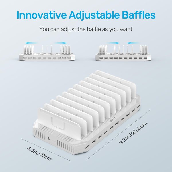 Unitek Multi Charging Station, 10-Port USB Charger for Multiple Device with SmartIC Tech and Adjustable Dividers, Organizer Stand Compatible with iPad, Tablet, Kindle, iPhone - Image 6