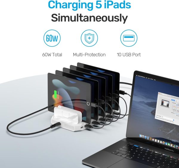 Unitek Multi Charging Station, 10-Port USB Charger for Multiple Device with SmartIC Tech and Adjustable Dividers, Organizer Stand Compatible with iPad, Tablet, Kindle, iPhone - Image 8