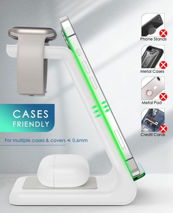 Wireless Charging Station, 3 in 1 Fast Desk Charging Station, Wireless Charger Stand for iPhone 15/14/13/12/11 Pro Max/X/Xs Max/8/8 Plus, AirPods 3/2/pro, iWatch Series 9/8/7/6/5/SE/4/3/2 - Image 3