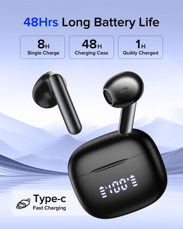 Wireless Earbuds Bluetooth 5.3 Headphones, Bluetooth Earbuds with Noise Cancelling Mic LED Display, Hi-Fi Stereo, 42H Playback, IPX7 Waterproof, Smart Touch Control, Ergonomic Design Black - Image 2